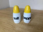 RARE VTG Salt & Pepper Shakers Westinghouse Gemco White Milk Glass Yellow Top