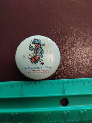 Vintage Drummer Boy Restaurant Hamburgers Fried Chicken Advertising Pin Button