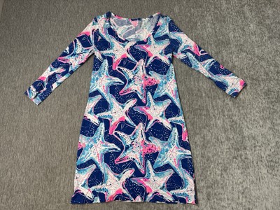 Lilly Pulitzer Dress Women XS Beacon Star Struck Pink Blue Starfish Beach Resort