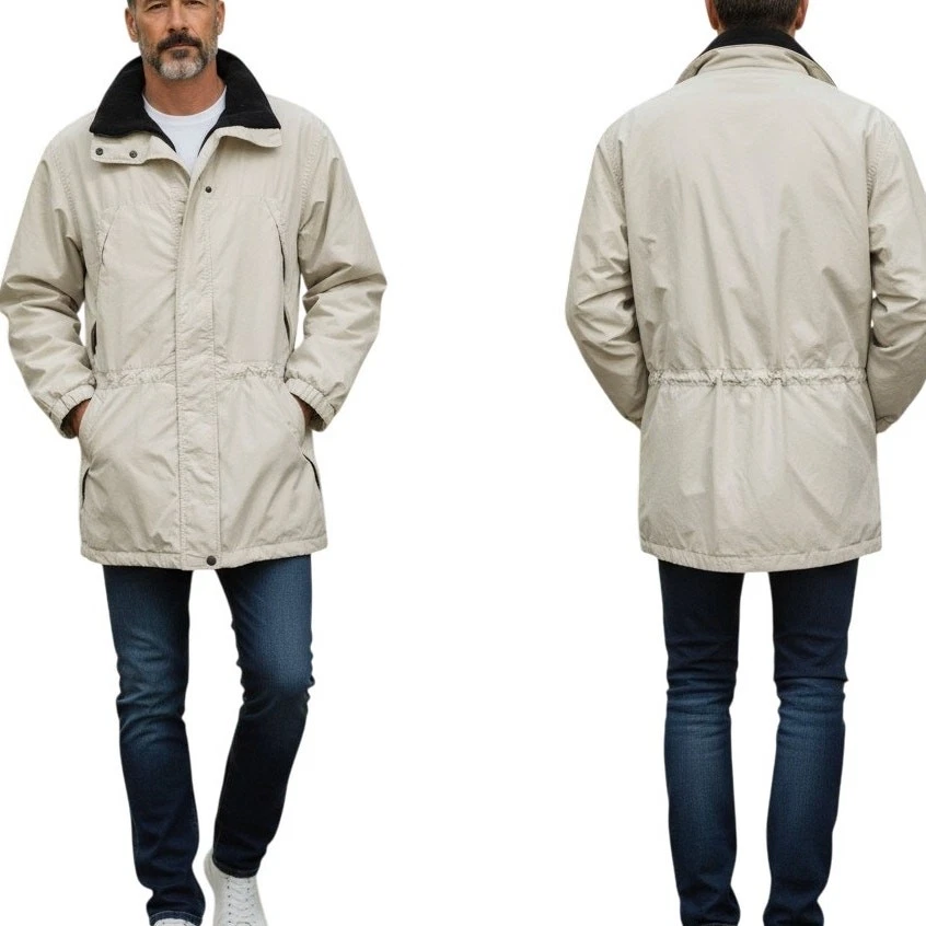 Eddie Bauer Parka Jacket Coat XL Full Zip Fleece Quilted Lined Insulated Stone
