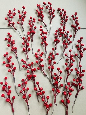 30x rote Beeren Plektren künstliche Weihnachtsfrüchte Stechpalme Beeren verdrahtet Stiel