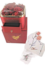 Gift for Her Preserved Real Rose Keepsake Box W/ Jeweled Heart Necklace Set NIB