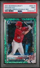 2021 BOWMAN DRAFT BDC18 DAYLEN LILE CHROME-GREEN SPARKLE REFRACTOR /99 PSA 9