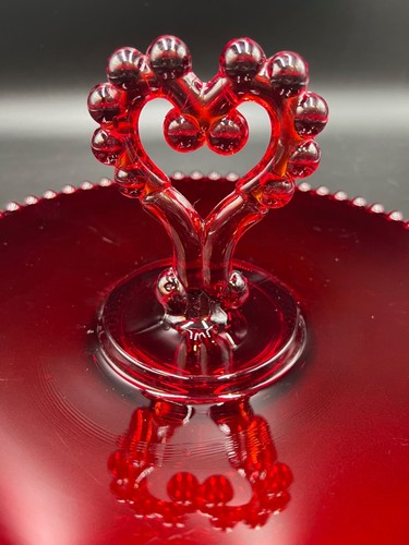 Imperial Glass Candlewick Heart 400/68D Ruby Red Tray, 489X - Picture 3 of 6