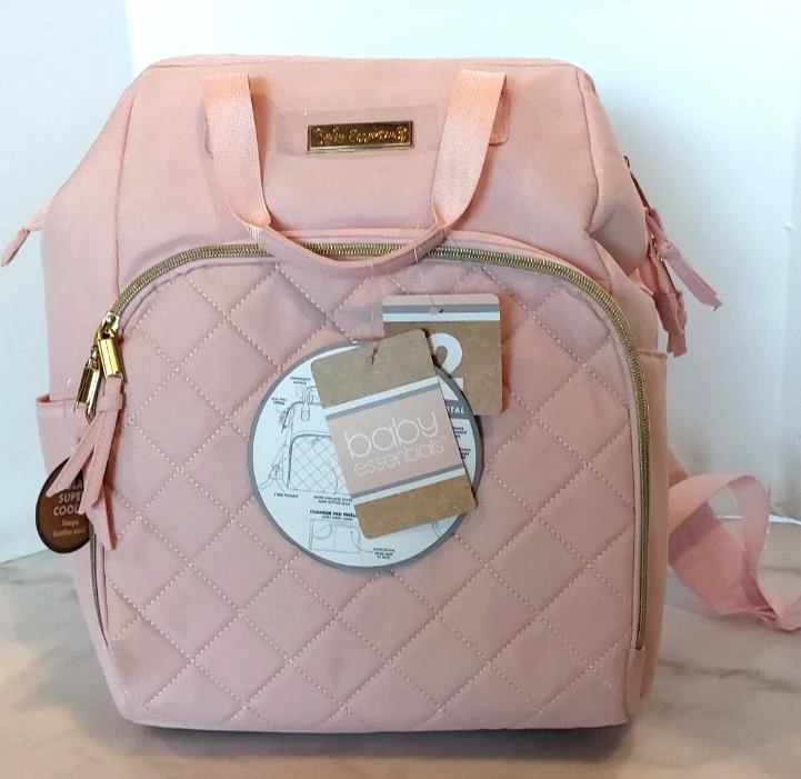 Baby Essentials 2-piece 10 pocket Diaper Bag & Changing Pad - Pink New 14x12x7