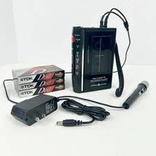 GE 3-5303A Portable Cassette Recorder Player w/ Mic, AC Adapter & 3 TDK Tapes