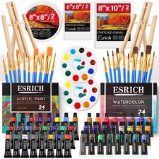 Acrylic Paint Set 78Pcs Wood Easel Brushes Canvases Art Kit Kids Student Artists