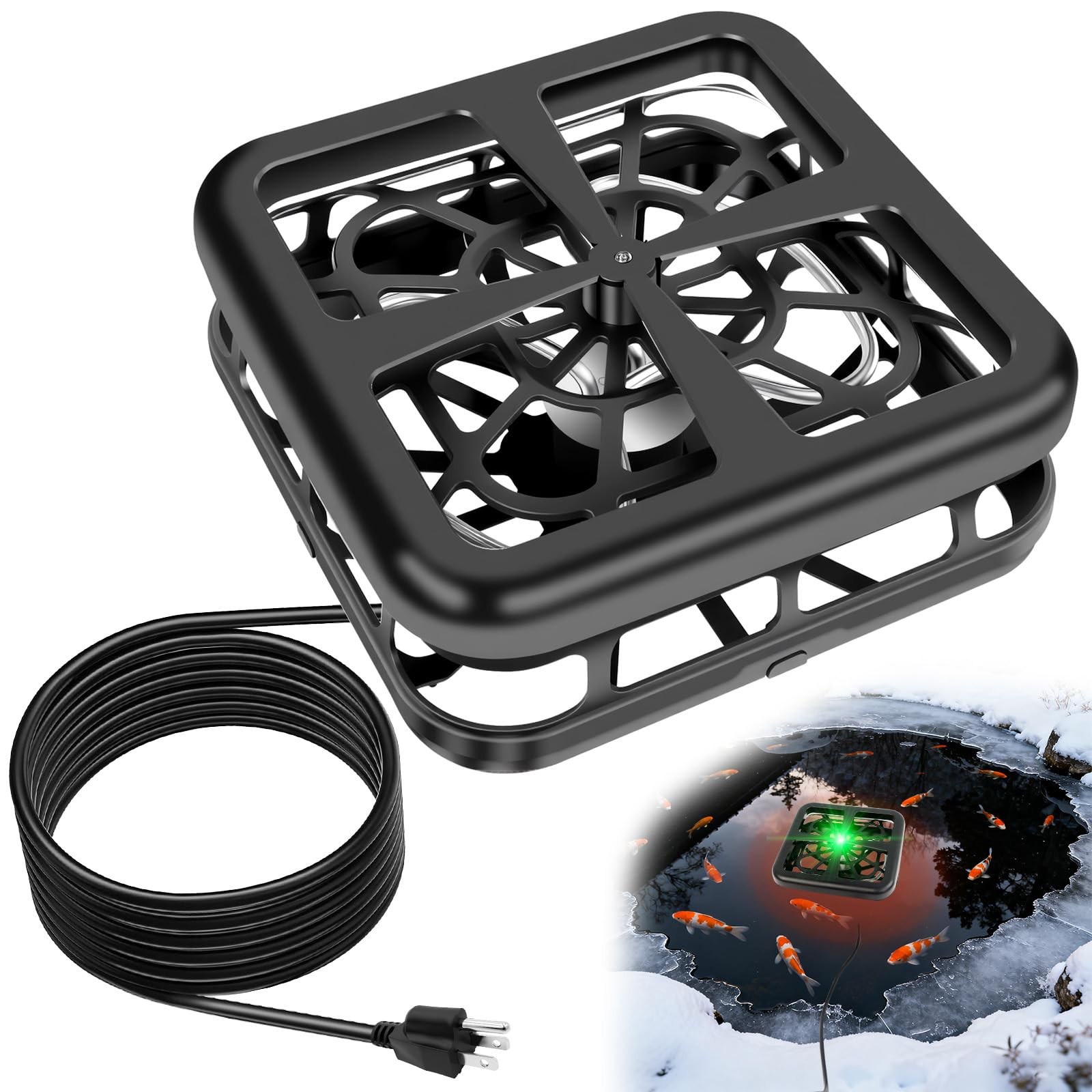 Floating & Submersible Pond Heater, 500W Pond Heaters for Outdoor Ponds with ...