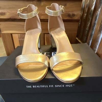 Naturalizer Gold Leather Block Heel Ankle Strap Women's Heels Size 11N