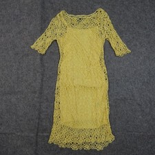 Ralph Lauren Dress Womens Small Knee Length Crochet Yellow Shift Knit