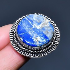 Anillo de joyería de plata de ley 925 hecho a mano lapislázuli talla EE. UU. 8,5 D670