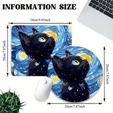 2D 1P Van Gogh Starry Night Rubber Mouse Pad Cute Cat Lover for Office Game Gift