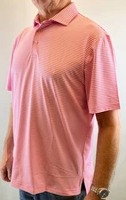 RLX RALPH LAUREN Golf Concept 1 Size L Pink/White Striped Poly Polo Shirt NWT