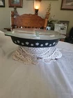 Vintage Pyrex Black Snowflake Divided Casserole with Lid (1.5 Quart)