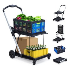 Collapsible Shopping Cart, Foldable Grocery Cart with Wheels and Removable St...