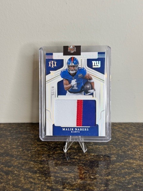 Malik Nabers 2024 Panini National Treasures Framed Fabrics /25 Silver Holo