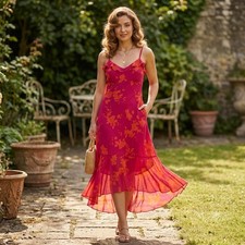 Jonathan Martin Dress Pink Flowers Spaghetti Strap Babydoll Flowy Party Vintage