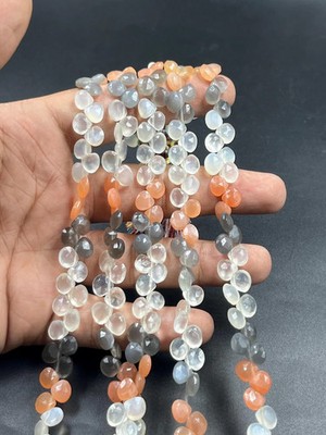 Natural Multi Moonstone Faceted Heart Shape Beads 3x5mm Moonstone Heart 8 Inch