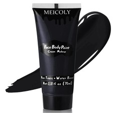 Black Cream Face Body Paint, 2.37Oz Large Tube Water Based Clown Black Makeup,Bo
