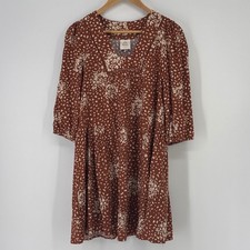 Knox Rose Dress Womens XL Rust Brown Floral Linen Blend Babydoll 3/4 Sleeve