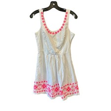 Vineyard Vines Womens White Cotton Neon Pink Floral Embroidered Sundress Size 6