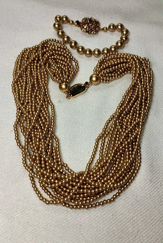 Vintage Carolee Gold Tone Faux Pearls Multi Beads Beaded Necklace & Bracelet Set