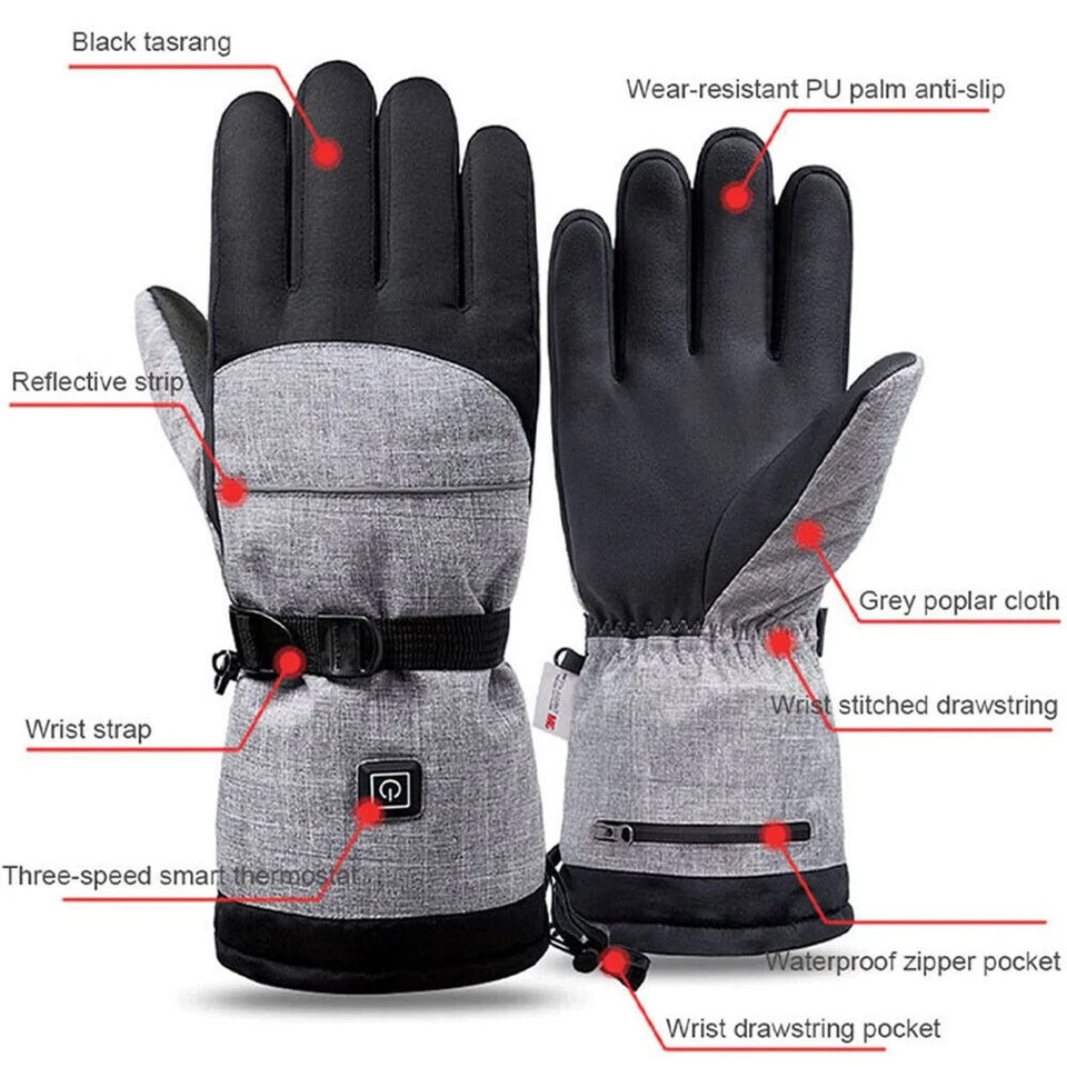 Guantes térmicos eléctricos batería recargable calentador de manos a prueba de viento térmico invierno Foto 4 de 4