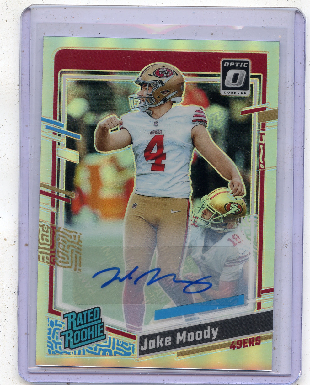 2023 DONRUSS OPTIC #289 JAKE MOODY AUTOGRAPH "SILVER PRIZM" RC #116/150, 49ERS