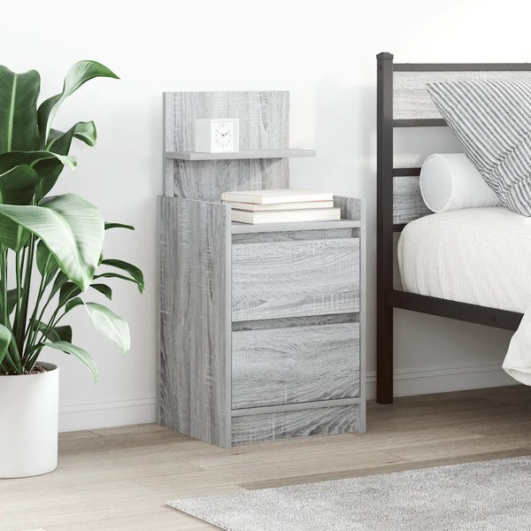 Nachttisch 2Er Set Mit 2 Schubladen Grau Sonoma 38X34X80 Cm-image