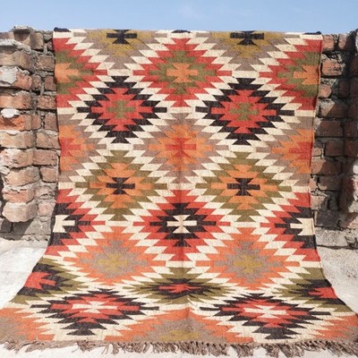 Handwoven Wool Jute Kilim Rug   Boho Area Rug, Rustic Living Room Carpet, Natura