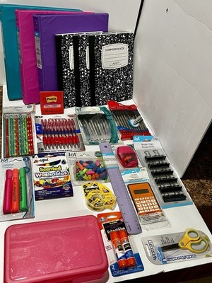 School Supplies Bundle composition book Pencils Erasers Scissors Pens Marker Lot
