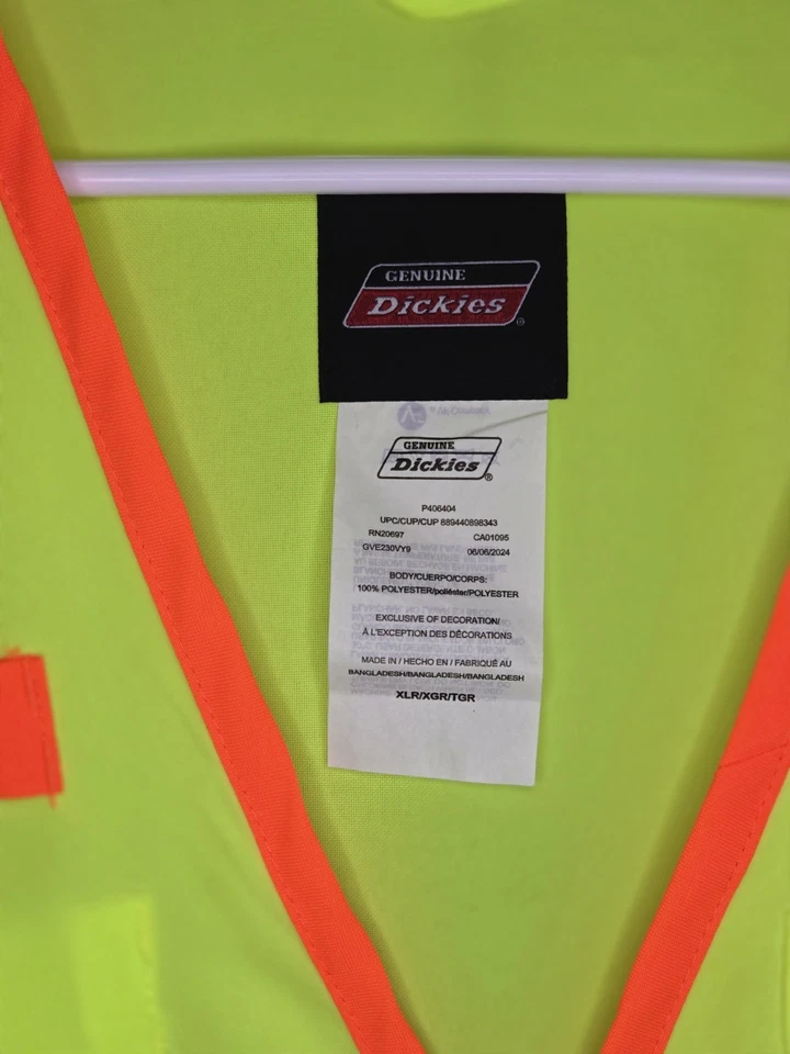 Dickies Hi Vis Safety Vest Mens XL Yellow 3M Reflective Zip Front Class 2 - Image 4 of 4