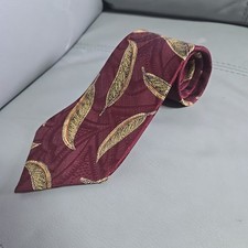 Burberry Silk Wool Blend Tie Maroon  Green Leaf Design Made In USA