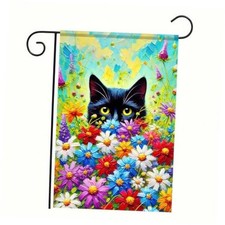 Garden Flag 12 18 Inch Double Sided Small Black Cat Flower Spring Black Cat