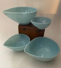 Fire King Set of 4 Azurite Blue Swedish Modern Tear Drop Mixing Bowls Delphite