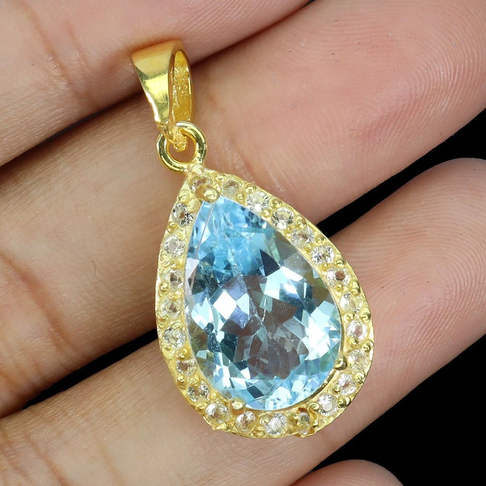 Colgante de plata de ley 925 topacio pera 15x10mm topacio sin tarifas de... - Imagen 2 de 4