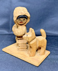 1988 Vintage Alaska Cottonwood Bark Carving of Eskimo & Dog - Glenda Graham
