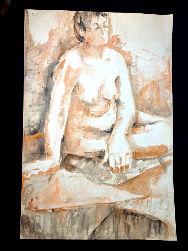 Años 60 FAVREAU, Olga Posó Mujer Anciana Desnuda Acuarela Lavado Estudio para Pintura al Óleo Foto 2 de 4