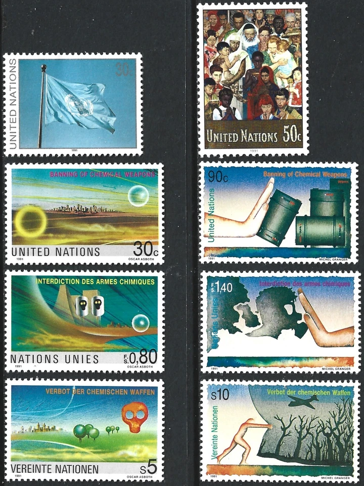 Juego de 8 estampillas de las Naciones Unidas - Prohibición de armas químicas. MNH (695) Foto 3 de 4