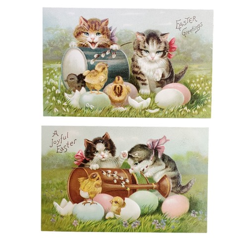 Easter Kittens Chicks Vintage Postcard Complete Set of 6 Embossed Germany c1910 - Picture 3 of 17