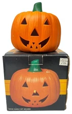 Vintage Earthenware Halloween Jack O Lantern Candle Holder Pumpkin Tea Light