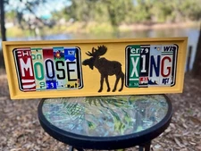 Moose Crossing Sign License Plate Art Gift Alaska Colorado Vermont Cabin Decor