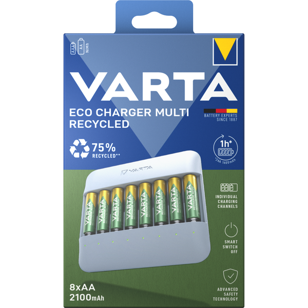 Varta Eco Charger Multi Recycled LadegeräT & 8X Aa Batterien 2100 Mah Box-image