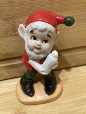 Vintage Pixie Elf Santa Figurine Christmas Decor Fairy Taiwan Ceramic Brinn s