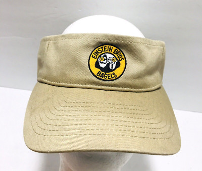Vtg Einstein Bros Bagels Hat Visor Guys Look Thru Logo Beige Tan Adjustable Rare