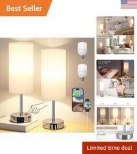 Bedside Table Lamps for Bedroom Set of 2 - Touch Lamp for Nightstand with USB...