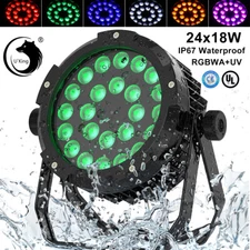 UKING 24x18W 6in1 RGBWA+UV Waterproof Par Light DMX Outdoor Stage Wash Lighting