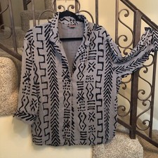Tianello Asian Inspired Long Tunic Jacket Tencel Blend Grey/Blk MADE IN USA lg