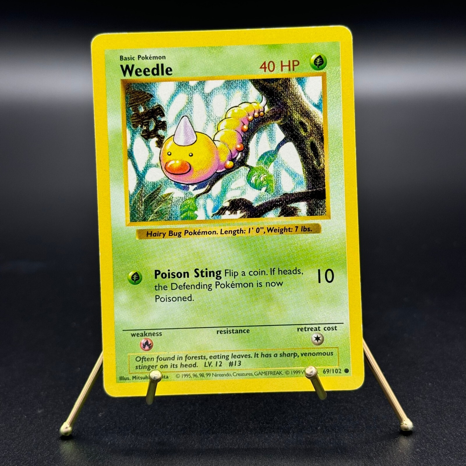 Pokemon Card TCG - Shadowless Weedle 69/102 - Base Set WOTC Common 1999 - NM