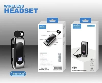 ✅AURICOLARE CUFFIA BLUETOOTH RETRATTILE WIRELESS CLIP VIBRAZIONE iOS ANDROID K55